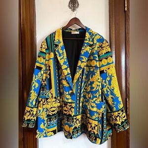 Blue & Gold Baroque Print Blazer